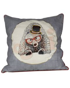 Bear with Glasses Embroidered Cushion Cover-NO INSERT