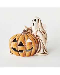 Pumpkin & Ghost Candle Holder 16cm